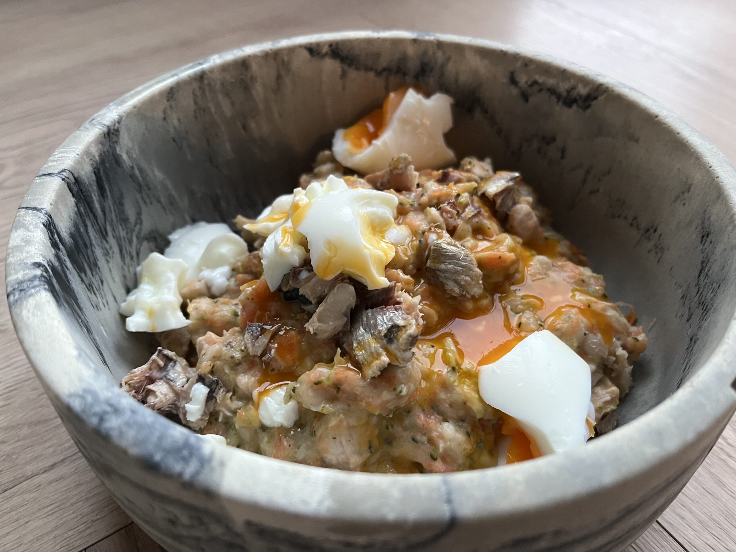 dog bowl with a freshly cooked meal